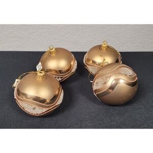 Bronze or Gold Christmas Ornament Ball with Glitter and Faux Jewels (x4) - Read